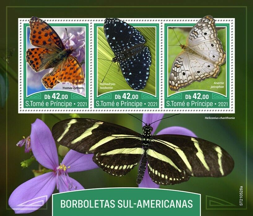 Sao Tome & Principe 2021 MNH South American Butterflies Stamps Butterfly 3v M/S