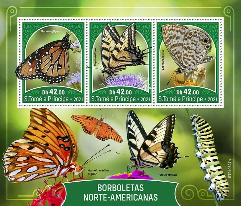 Sao Tome & Principe 2021 MNH North American Butterflies Stamps Butterfly 3v M/S