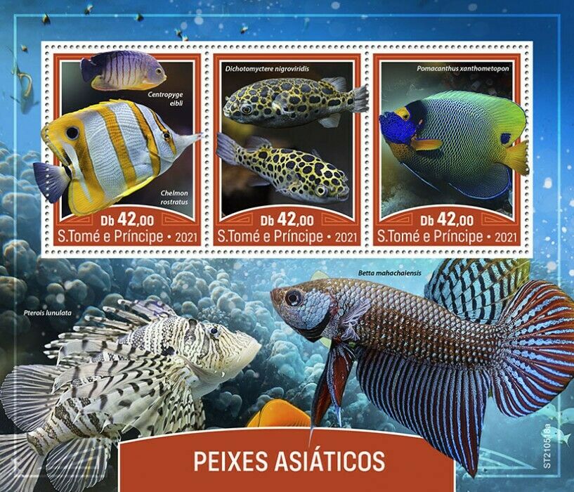 Sao Tome & Principe 2021 MNH Asian Fish Stamps Fishes Pufferfish Angelfish 3v M/S