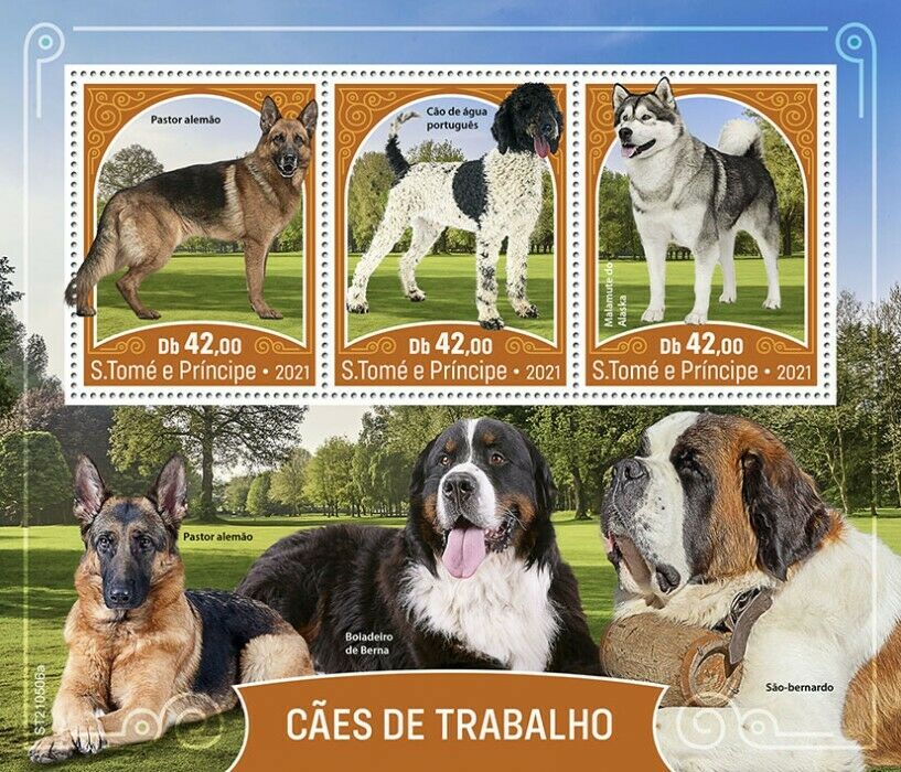 Sao Tome & Principe 2021 MNH Working Dogs Stamps German Shepherd Malamute 3v M/S
