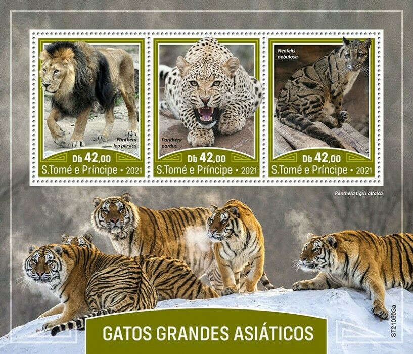 Sao Tome & Principe 2021 MNH Wild Animals Stamps Asian Big Cats Lions 3v M/S