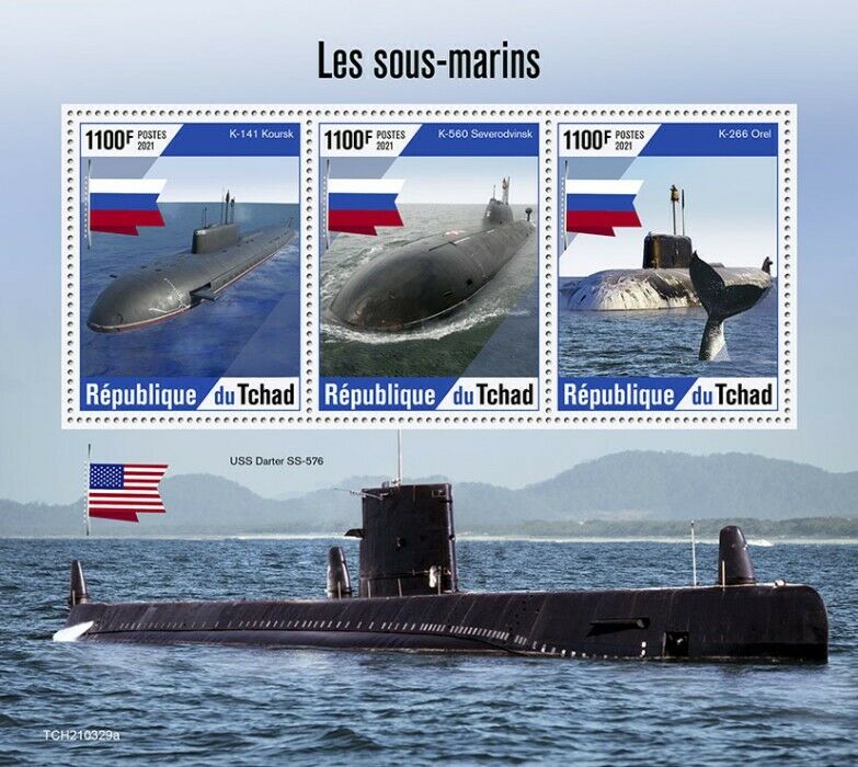 Chad 2021 MNH Submarines Stamps Russian Submarine Orel Kursk Ships 3v M/S