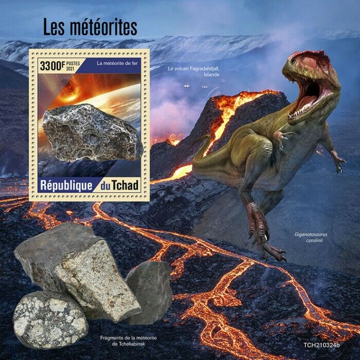Chad 2021 MNH Space Stamps Meteorites Fagradalsfjall Volcanoes Dinosaurs 1v S/S