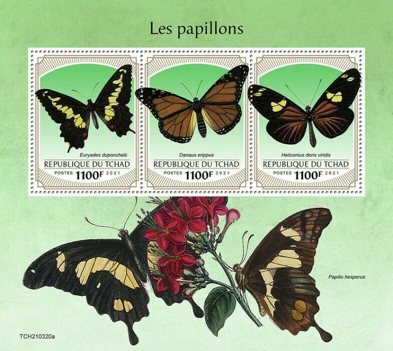 Chad 2021 MNH Butterflies Stamps Southern Monarch Butterfly 3v M/S
