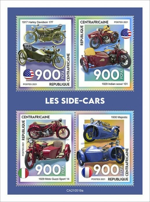 Central African Rep 2021 MNH Motorcycles Stamps Harley Davidson Moto Guzzi 4v M/S
