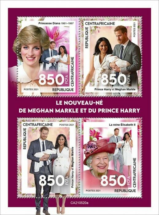 Central African Rep 2021 MNH Royalty Stamps Princess Lilibet Prince Harry 4v M/S