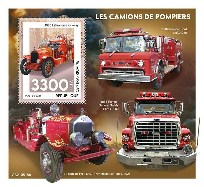 Central African Rep 2021 MNH Fire Engines Stamps 1923 LaFrance Brockway 1v S/S
