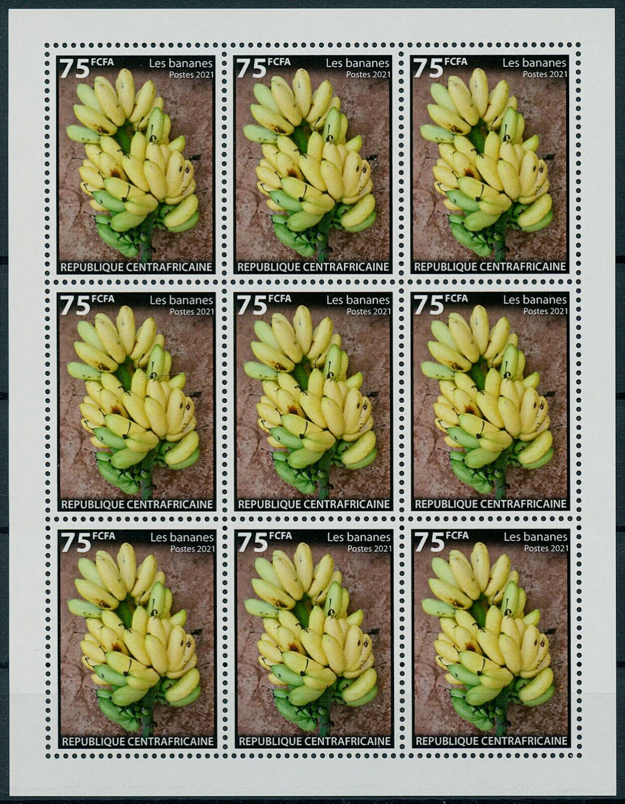 Central African Rep 2021 MNH Fruits Stamps Bananas Gastronomy Nature 9v M/S