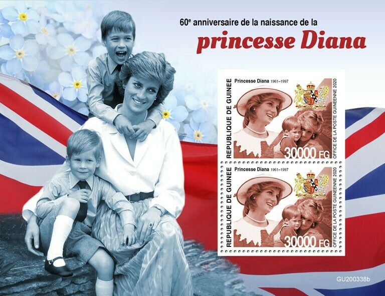 Guinea 2020 MNH Royalty Stamps Princess Diana 60th Birthday 2v S/S + IMPF