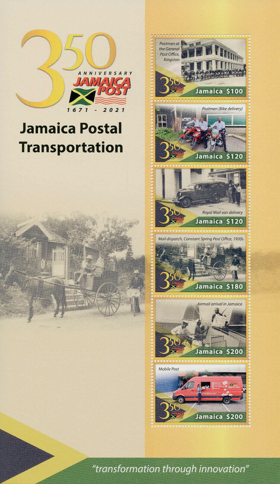 Jamaica 2021 MNH Postal Services Stamps Jamaica Post Transportation 6v M/S
