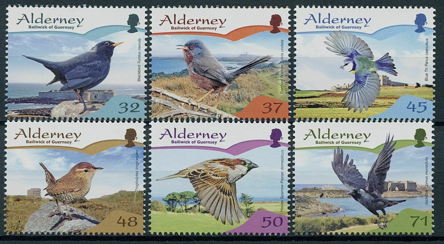 Alderney 2007 MNH Resident Birds on Stamps Passerines Blackbird Sparrows 6v Set