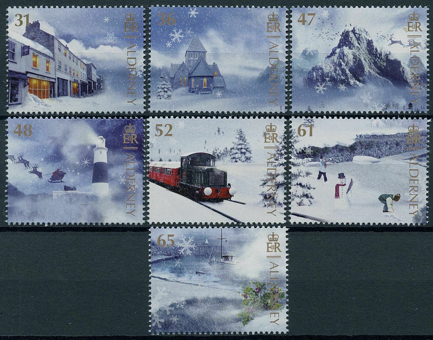Alderney 2011 MNH Christmas Stamps Winter Wonderland Trains Lighthouses 7v Set