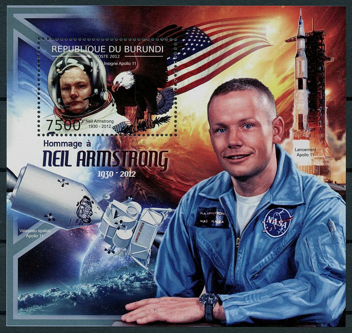 Burundi 2012 MNH Space Stamps Neil Armstrong Apollo 11 Moon Landing 1v S/S
