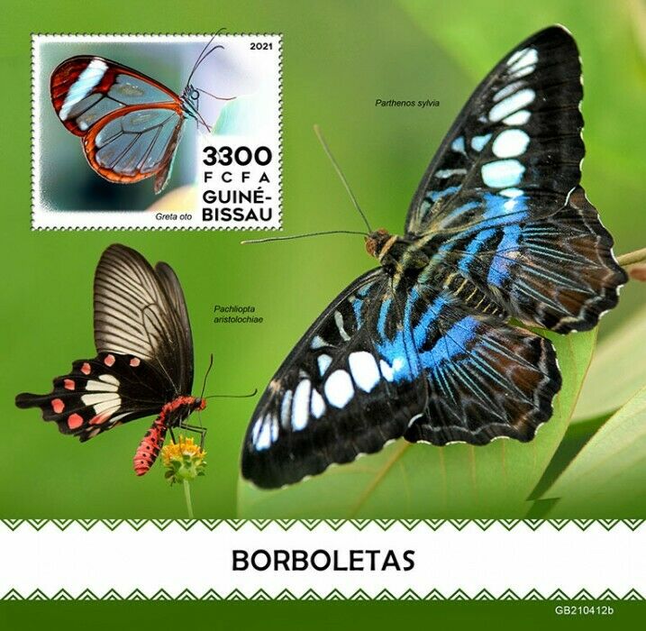Guinea-Bissau 2021 MNH Butterflies Stamps Glasswing Butterfly 1v S/S