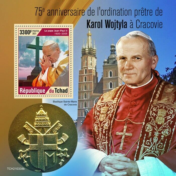 Chad 2021 MNH Pope John Paul II Stamps Karol Wojtyla Ordained Religion 1v S/S