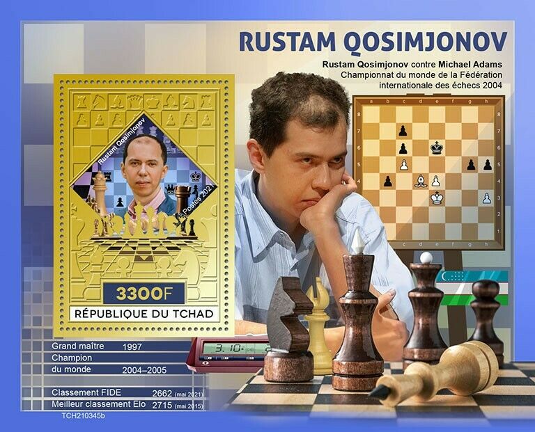 Chad 2021 MNH Chess Stamps Rustam Kasimdzhanov Uzbek Grandmaster Sports 1v S/S