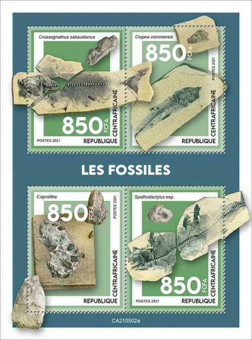 Central African Rep 2021 MNH Prehistoric Animals Stamps Fossils Fish 4v M/S