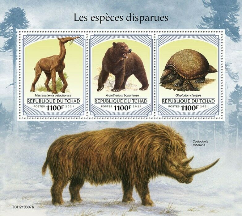 Chad 2021 MNH Extinct Animals Stamps Prehistoric Animals Glyptodon 3v M/S