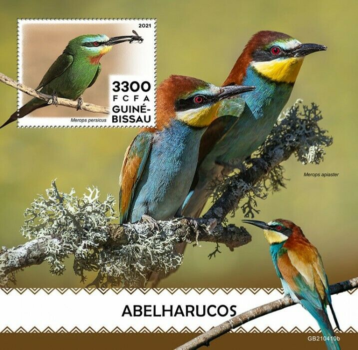 Guinea-Bissau 2021 MNH Birds on Stamps Bee-Eaters Blue-Cheeked Bee-Eater 1v S/S