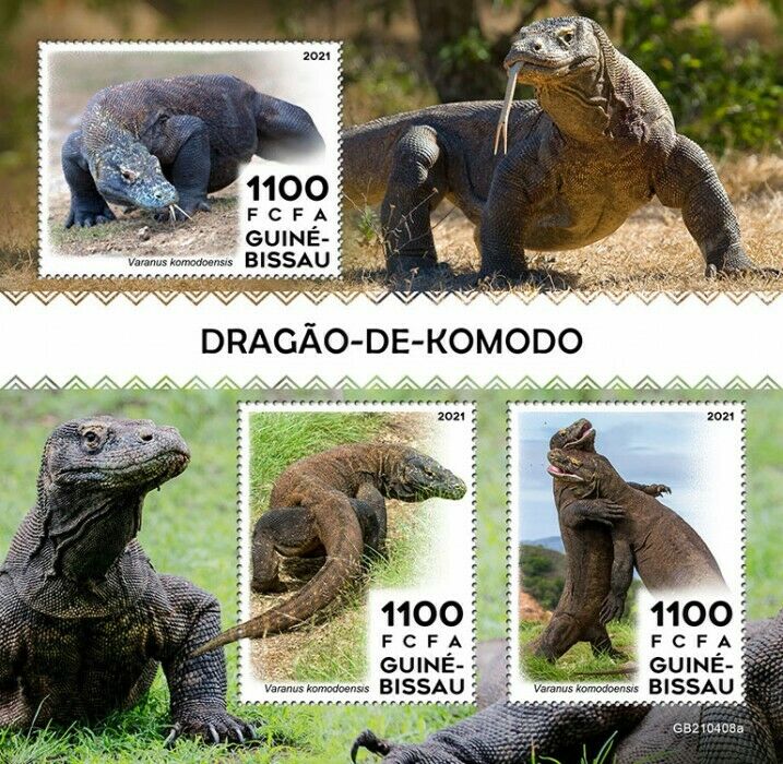 Guinea-Bissau 2021 MNH Reptiles Stamps Komodo Dragons Monitor Lizards 3v M/S