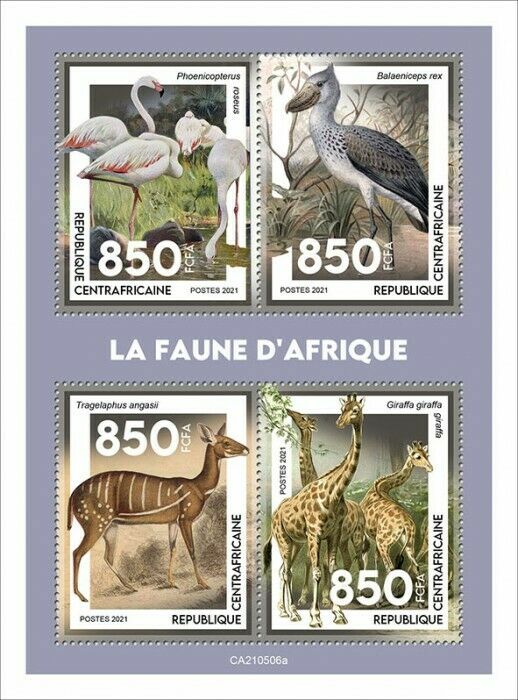 Central African Rep 2021 MNH Wild Animals Stamps African Fauna Giraffes 4v M/S