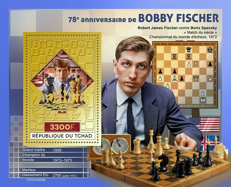 Chad 2021 MNH Chess Stamps Bobby Fischer American Grandmaster Sports 1v S/S