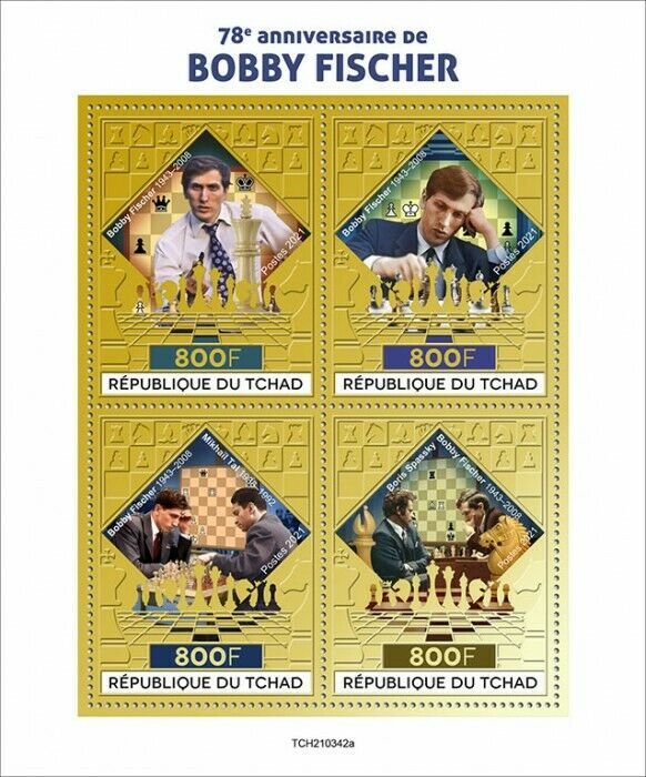 Chad 2021 MNH Chess Stamps Bobby Fischer American Grandmaster Sports 4v M/S