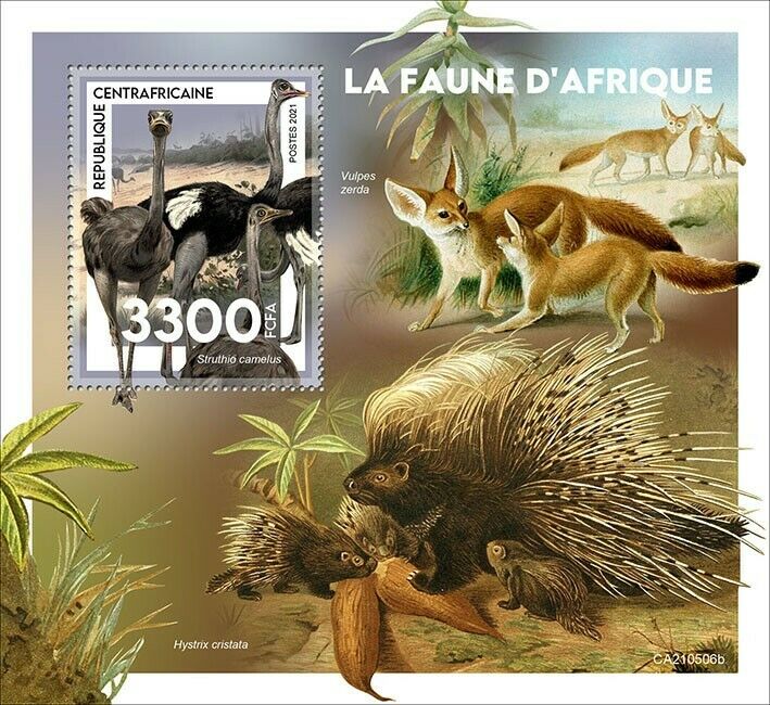 Central African Rep 2021 MNH Wild Animals Stamps African Fauna Ostrich 1v S/S