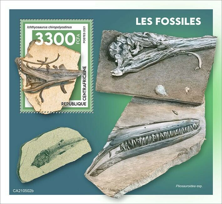 Central African Rep 2021 MNH Prehistoric Animals Stamps Fossils Fish 1v S/S