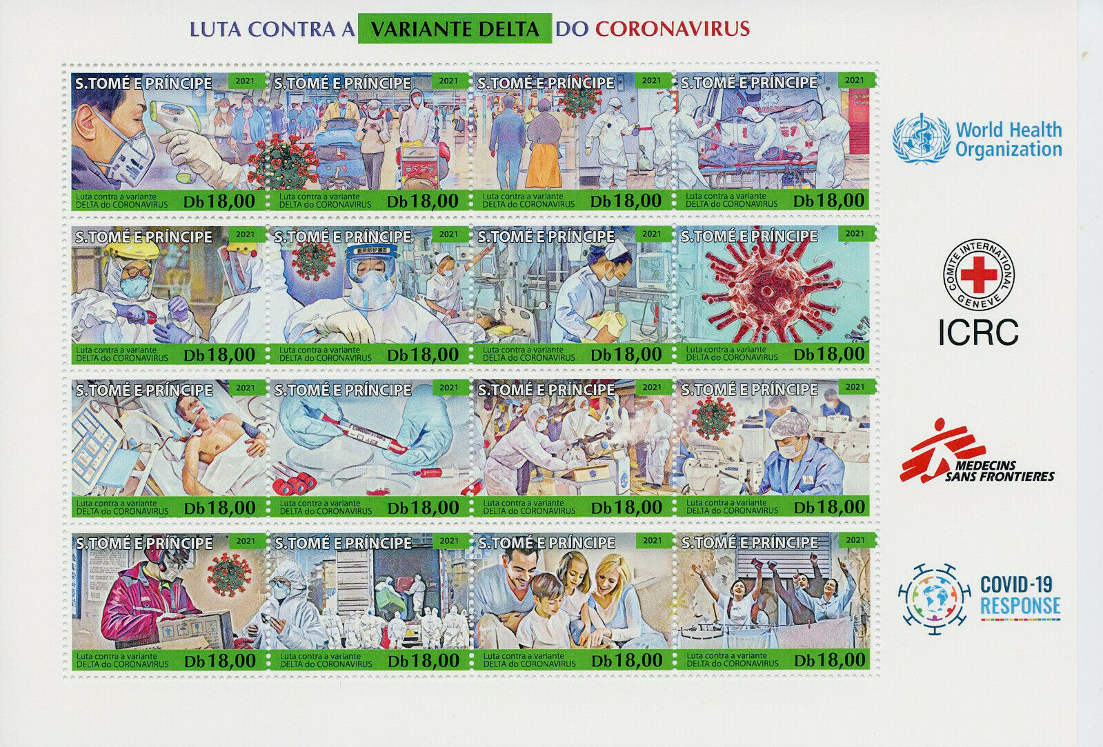 Sao Tome & Principe 2021 MNH Medical Stamps Corona Delta Variant Covid Covid-19 16v Green M/S