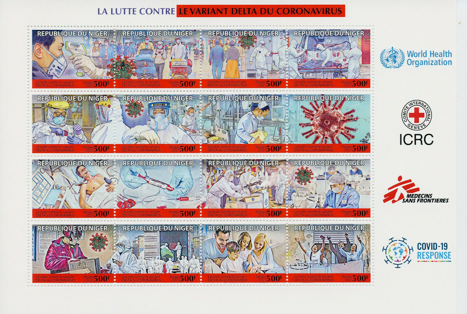 Niger 2021 MNH Medical Stamps Corona Fight Against Delta Variant Covid Covid-19 16v Red M/S
