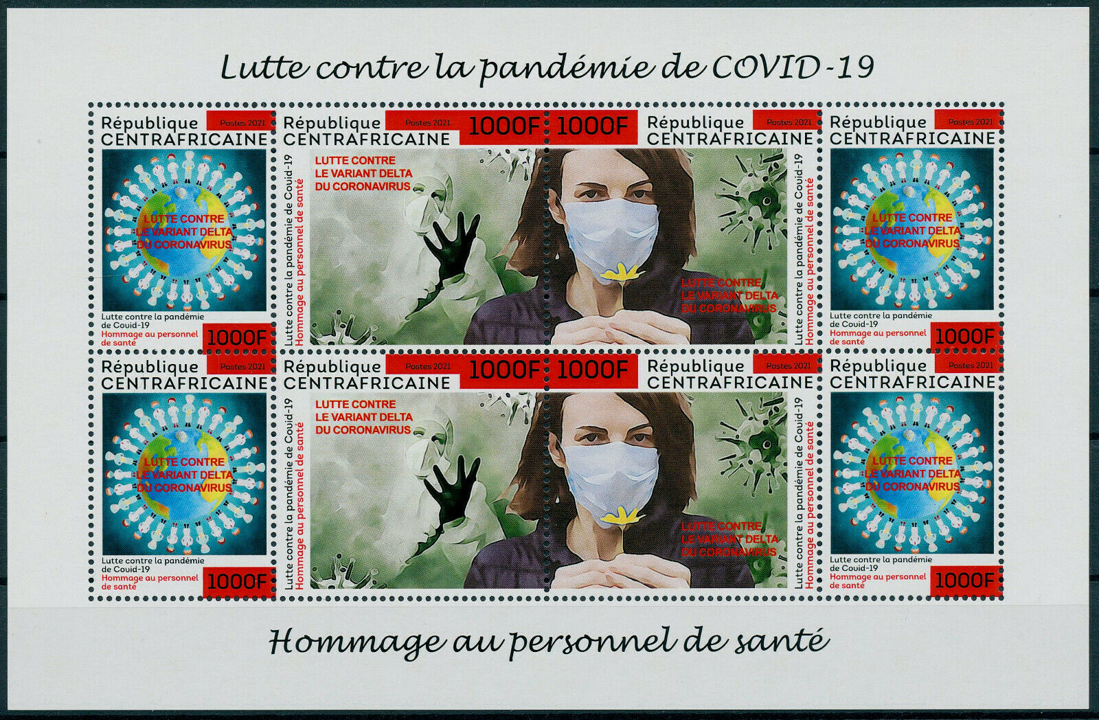 Central African Rep 2021 MNH Medical Stamps Corona Fight Delta Variant Covid Covid-19 8v M/S