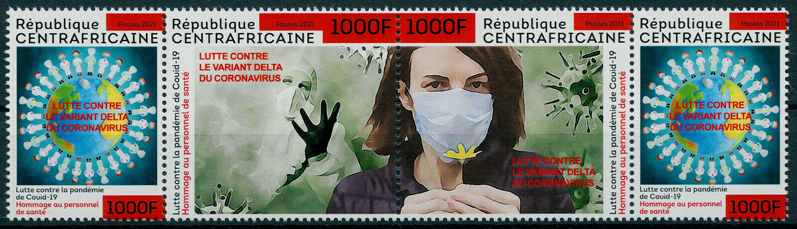 Central African Rep 2021 MNH Medical Stamps Corona Fight Delta Variant Covid Covid-19 4v Strip
