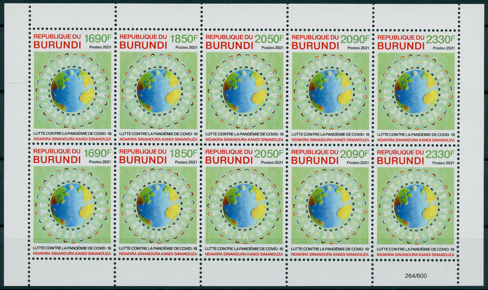 Burundi 2021 MNH Medical Stamps Fight Against Corona Pandemic Covid Covid-19 10v Numbered M/S