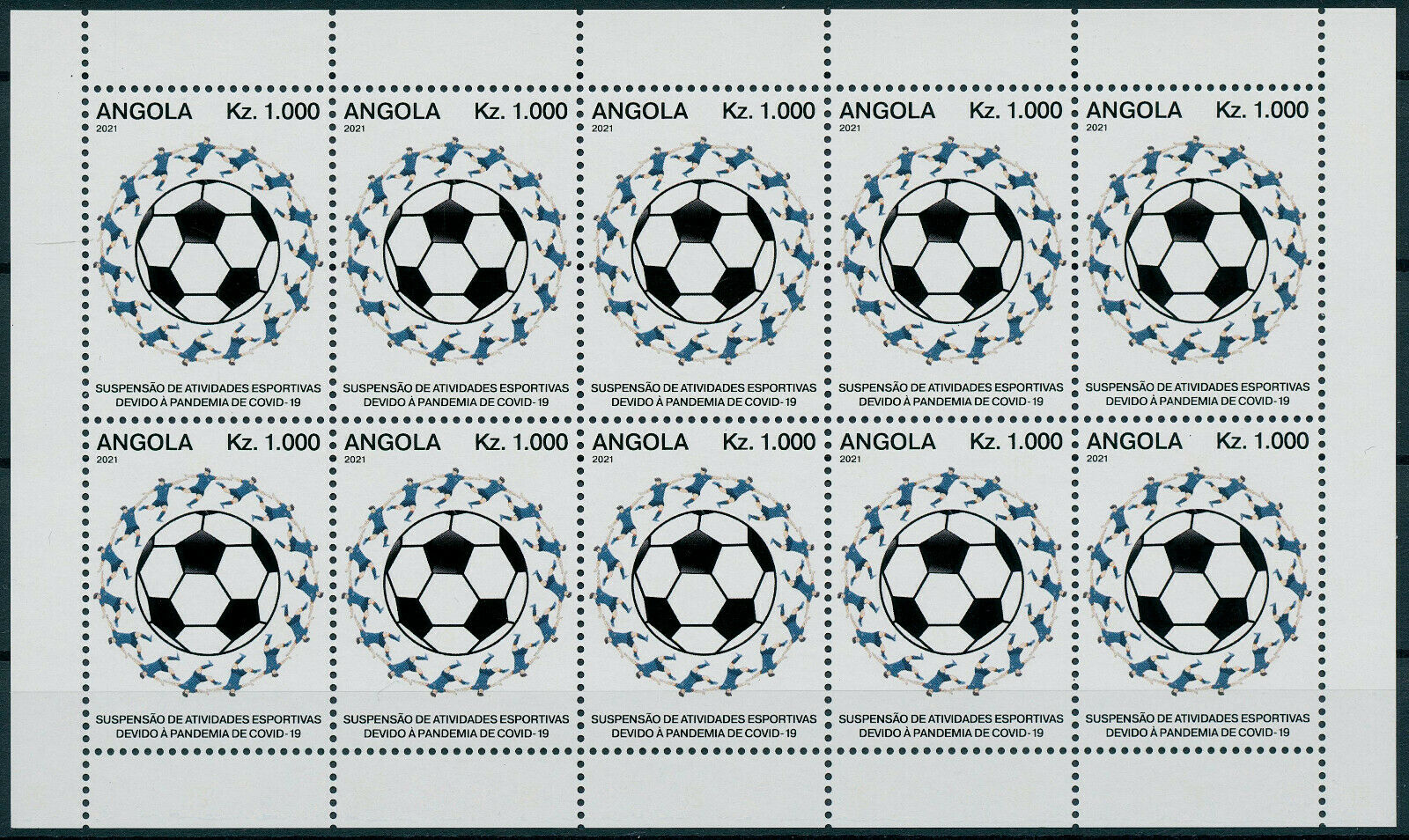 Angola 2021 MNH Medical Stamps Corona Sports Suspension Football Soccer Covid Covid-19 10v M/S