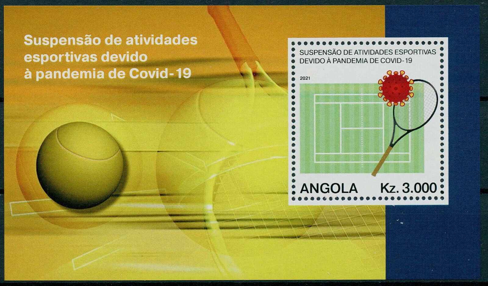 Angola 2021 MNH Medical Stamps Corona Sports Suspension Tennis Covid Covid-19 1v M/S
