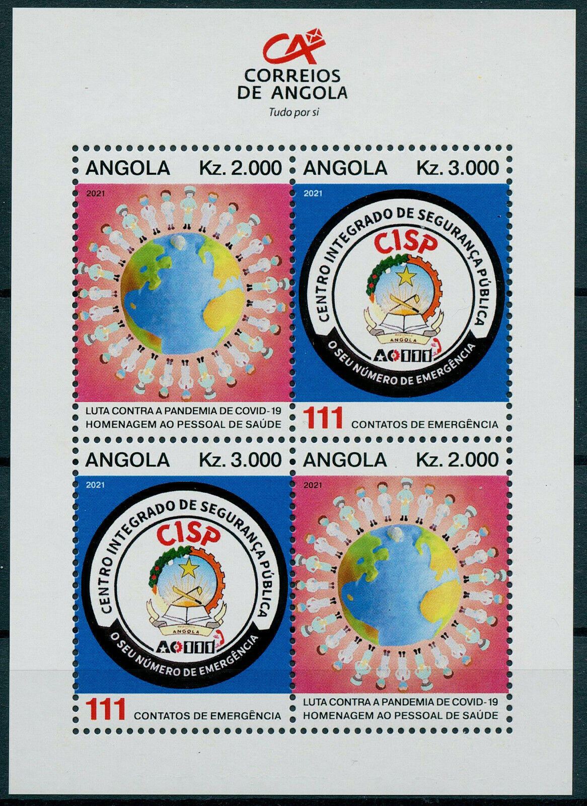 Angola 2021 MNH Medical Stamps Corona Tribute to Health Workers 111 Covid Covid-19 4v M/S
