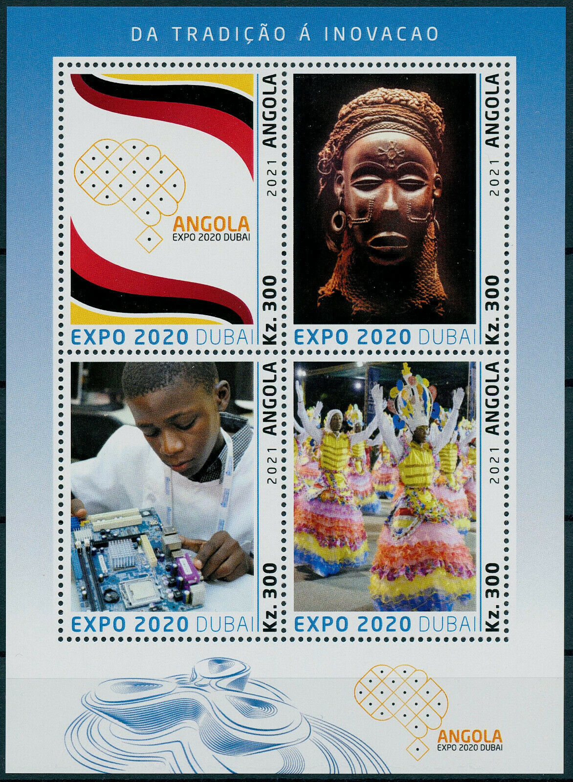 Angola 2021 MNH Cultures Stamps Dubai Expo 2020 Masks Technology 4v M/S