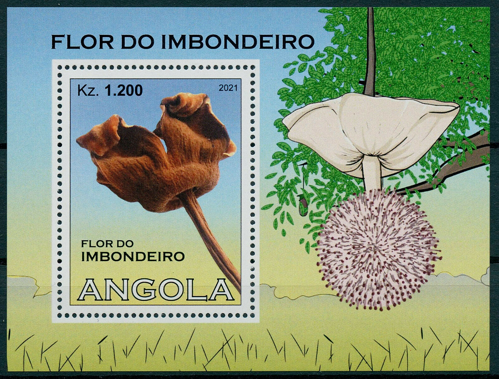 Angola 2021 MNH Flowers Stamps Baobab Flowers Trees Nature & Plants 1v M/S