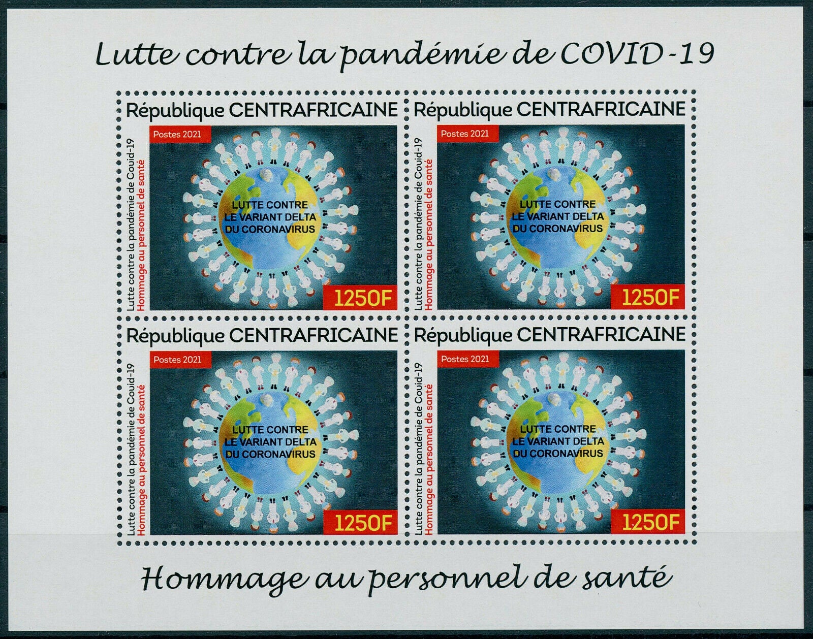 Central African Rep 2021 MNH Medical Stamps Corona Fight Delta Variant Covid Covid-19 4v M/S