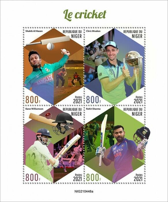 Niger 2021 MNH Sports Stamps Cricket Chris Woakes Rohit Sharma Williamson 4v M/S