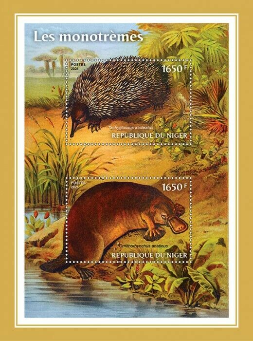 Niger 2021 MNH Wild Animals Stamps Monotremes Platypus Echidna 2v S/S