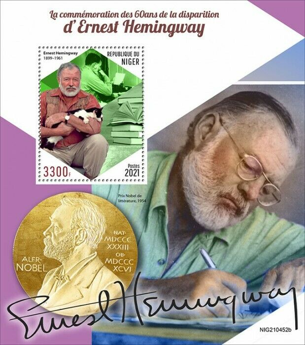Niger 2021 MNH Writers Stamps Ernest Hemingway Nobel Prize People 1v S/S