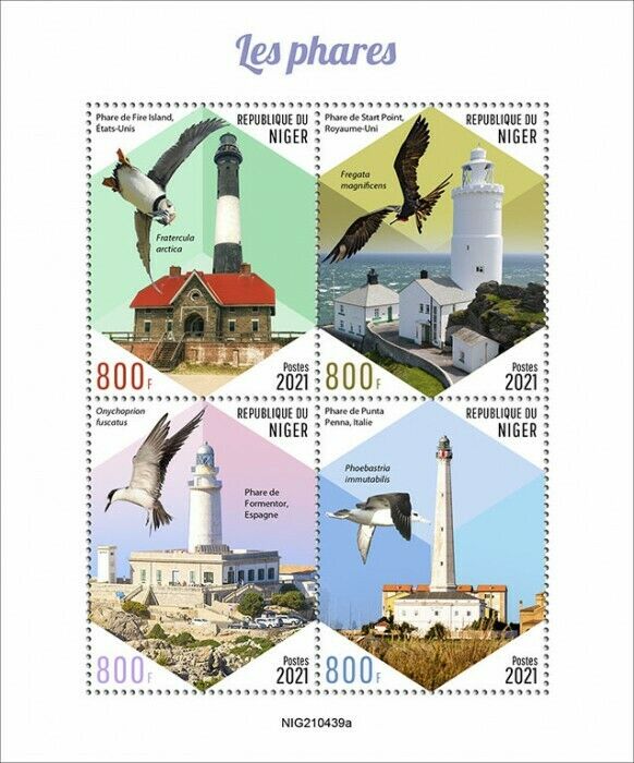 Niger 2021 MNH Lighthouses Stamps Start Point Lighthouse Puffins Birds 4v M/S