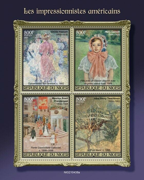 Niger 2021 MNH Art Stamps American Impressionists Paintings Mary Cassatt 4v M/S
