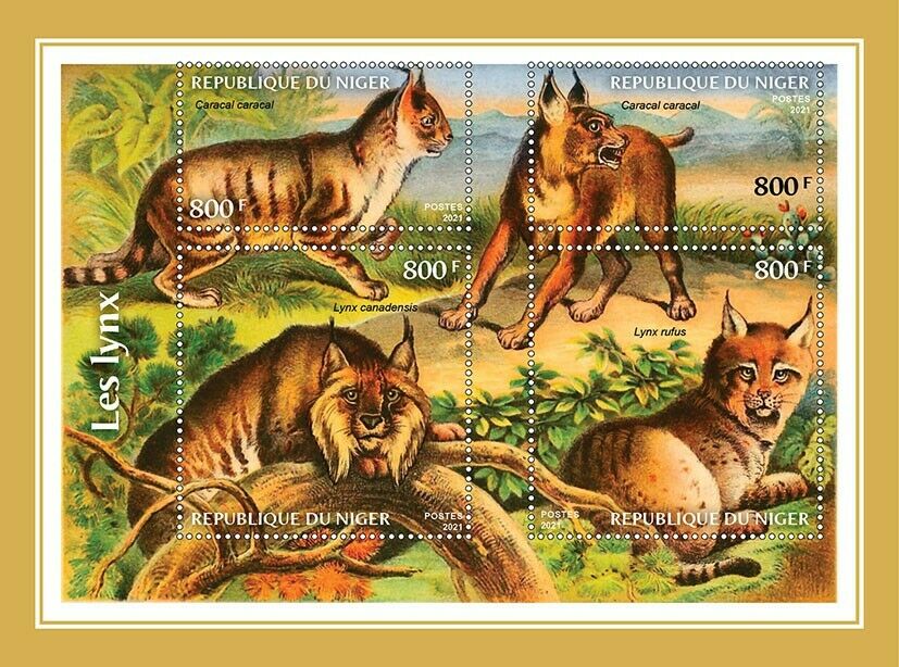 Niger 2021 MNH Wild Animals Stamps Lynx Big Cats 4v M/S