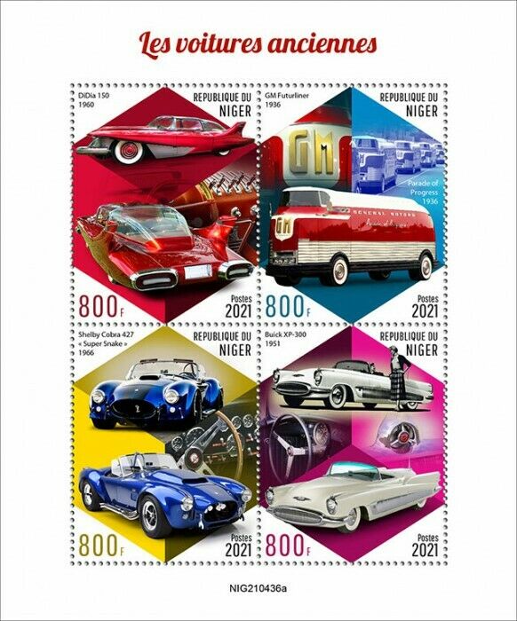 Niger 2021 MNH Classic Cars Stamps DiDia 150 GM Futurliner Buick Shelby 4v M/S