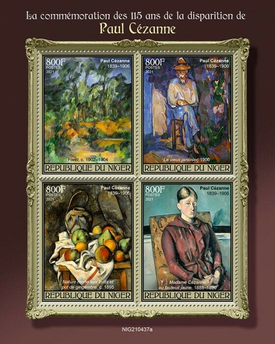 Niger 2021 MNH Art Stamps Paul Cezanne Paintings 115th Memorial Anniv 4v M/S
