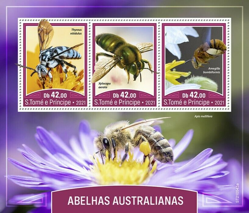 Sao Tome & Principe 2021 MNH Australian Bees Stamps Cuckoo Bee Insects 3v M/S