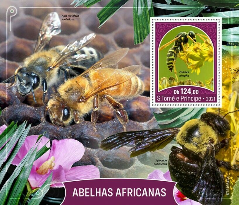 Sao Tome & Principe 2021 MNH African Bees Stamps Bee Insects Paper Wasp 1v S/S
